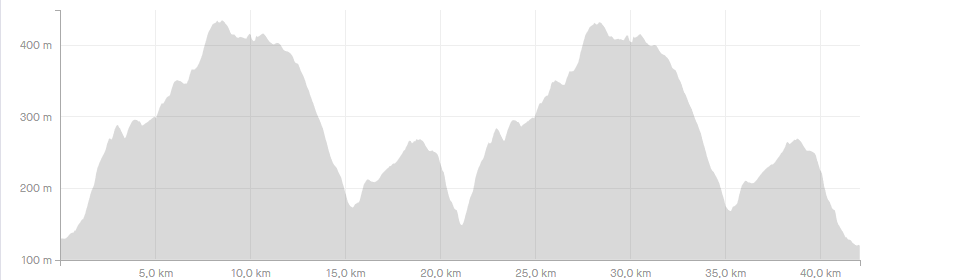 Höhenprofil des Kyffhäuser Berglauf Marathons 2020 (c) strava.com